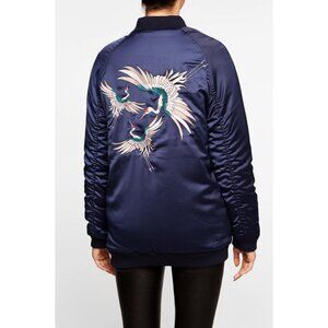 Zoe Karssen Long Satin Bomber Jacket Big In Japan Medieval Blue Asian Oriental S